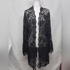 TBD Black Floral Lace Cardigan Lightweight Open Front PLUS Size 1X (14W)